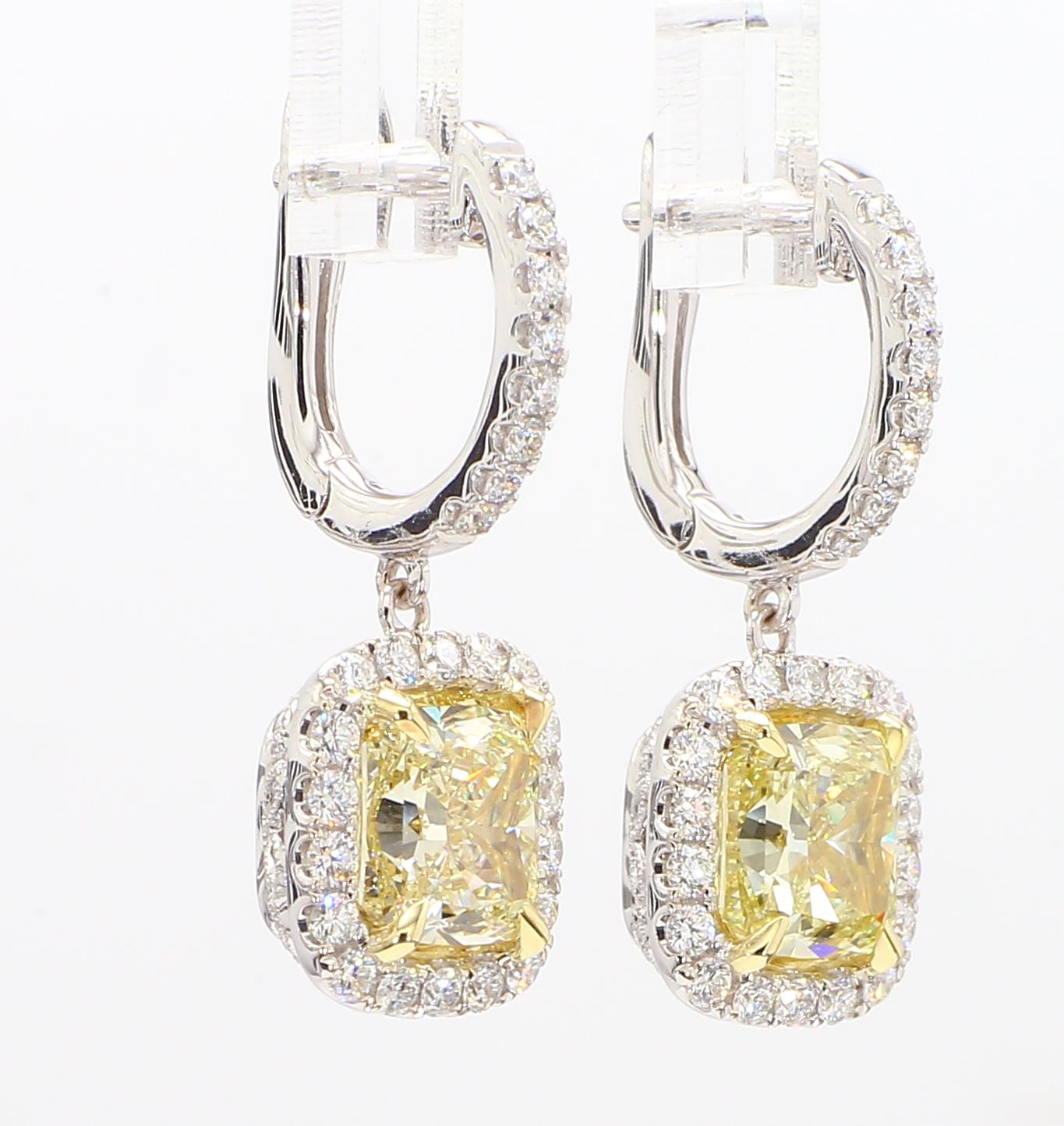 GIA Certified Natural Yellow Cushion Diamond 5.24 Carat TW Gold Drop Earrings