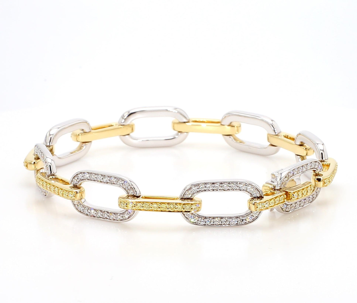 Natural Yellow Round and White Diamond 2.10 Carat TW Gold Link Bracelet