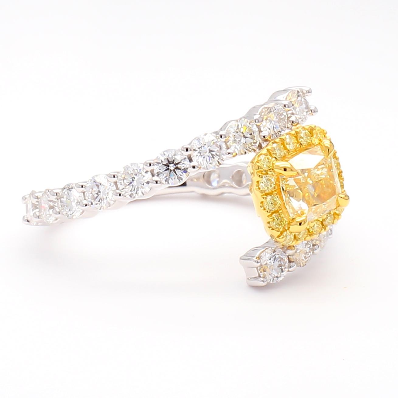 GIA Certified Natural Yellow Cushion Diamond 2.16 Carat TW Gold Cocktail Ring