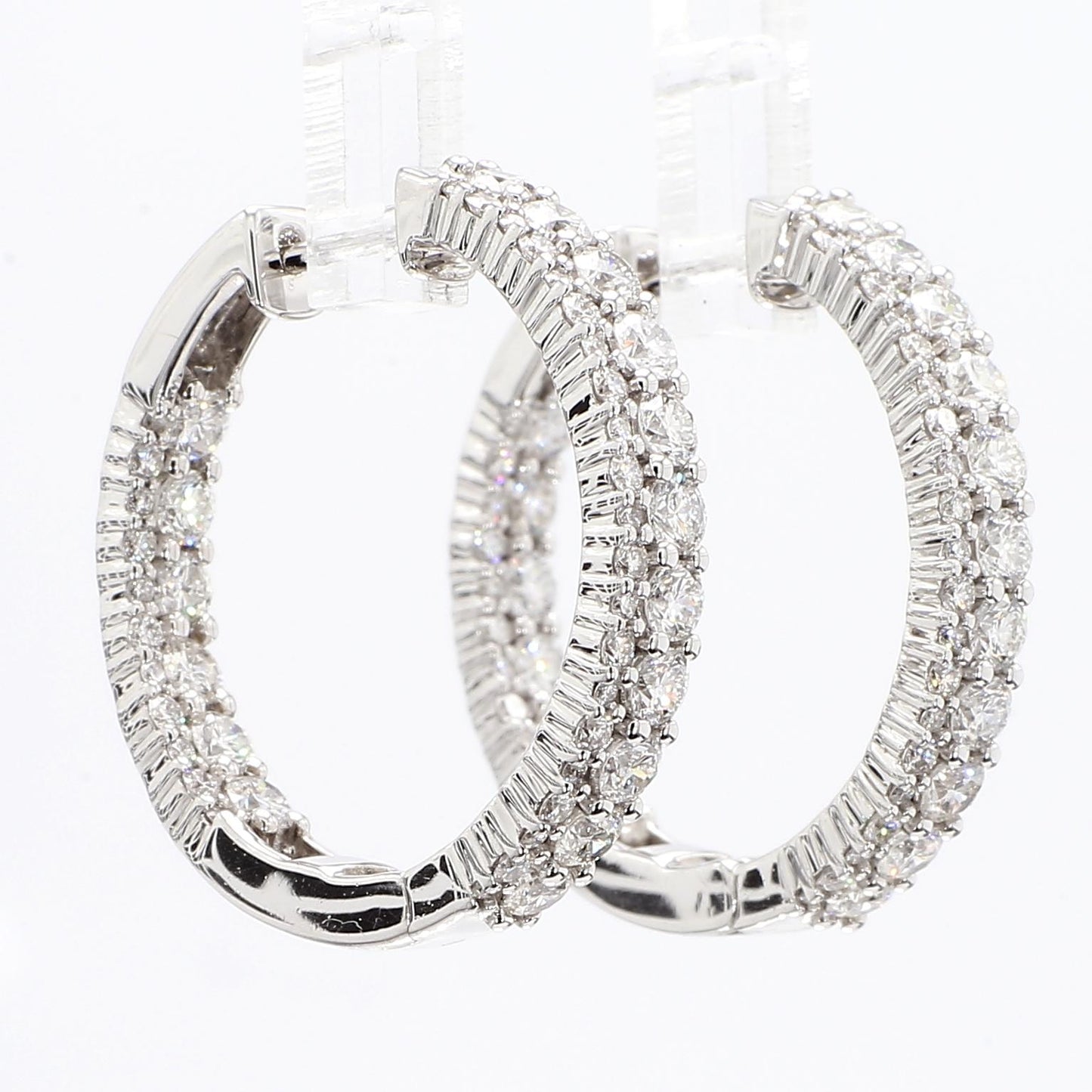 Natural White Round Diamond 2.65 Carat TW White Gold Hoop Earrings