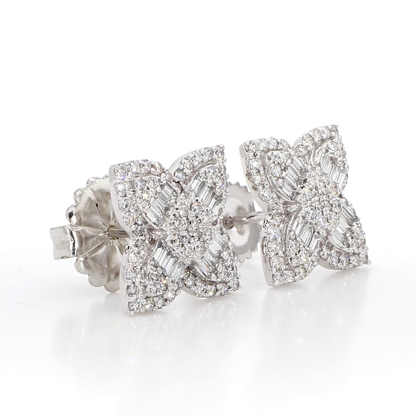 Natural White Baguette Diamond 1.00 Carat TW Gold Stud Earrings