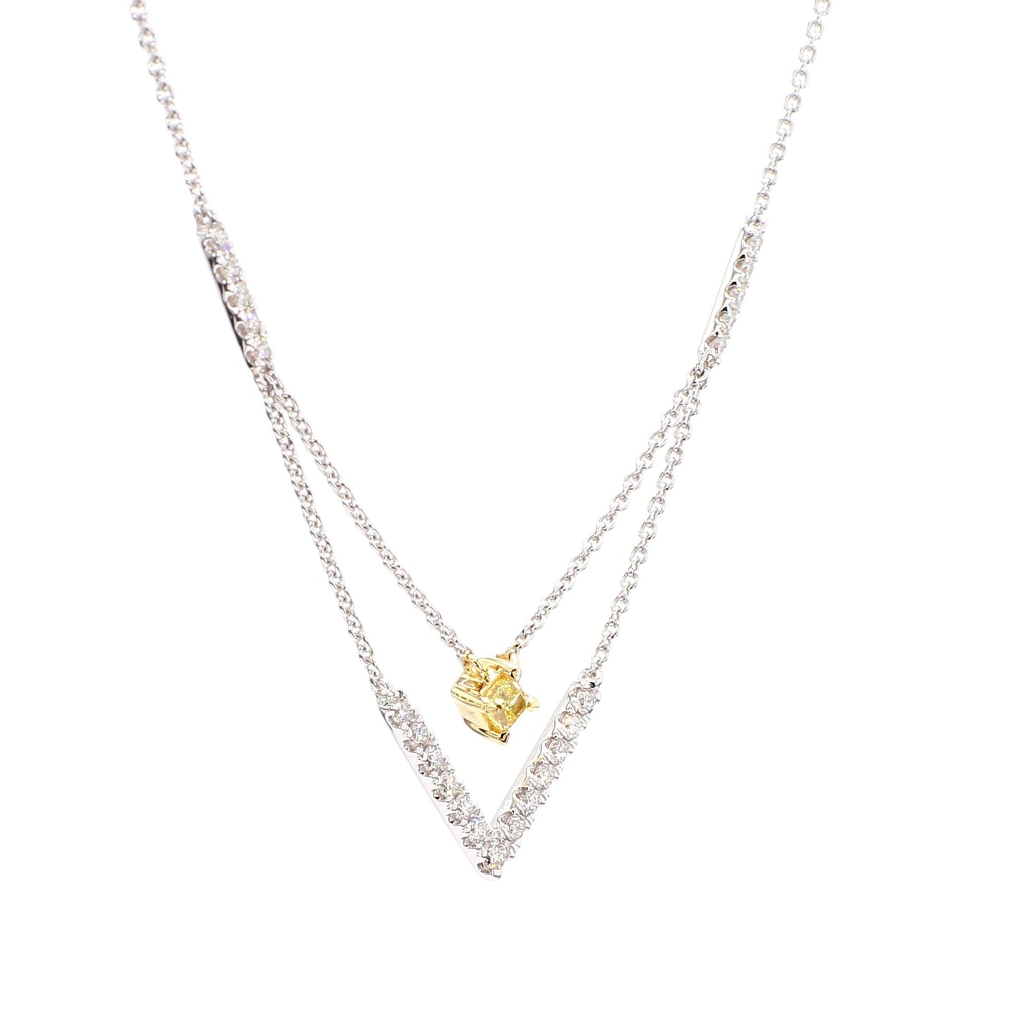 Natural Yellow Cushion Diamond 0.39 Carat TW Gold Drop Necklace