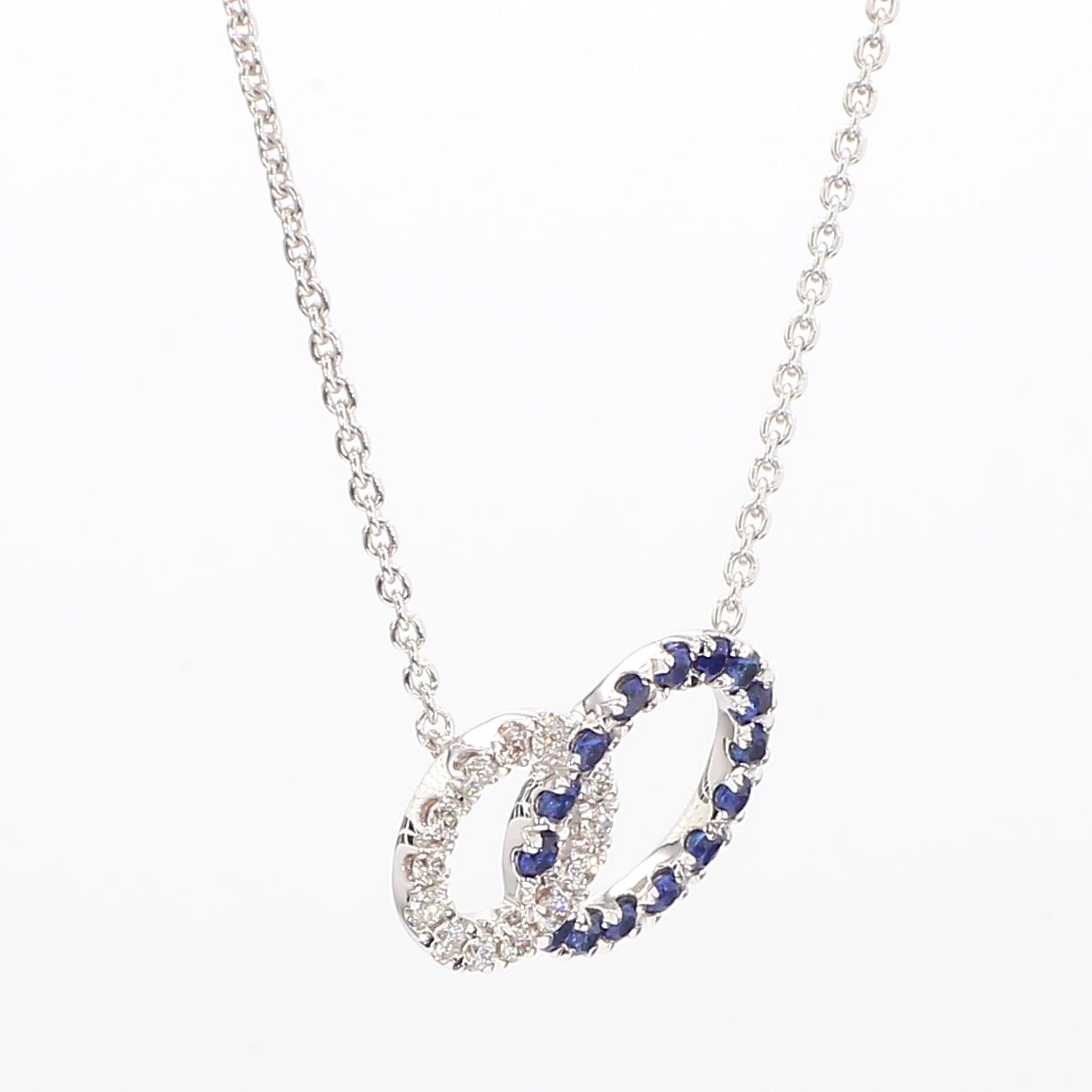 Natural Blue Round Sapphire and White Diamond 0.36 Carat TW White Gold Necklace