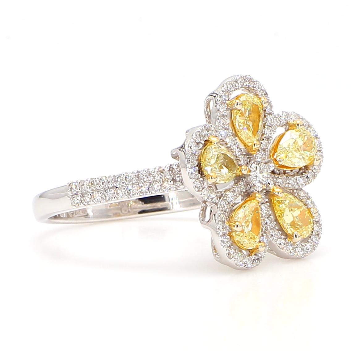 Natural Yellow Pear Diamond 1.41 Carat TW Gold Cocktail Ring