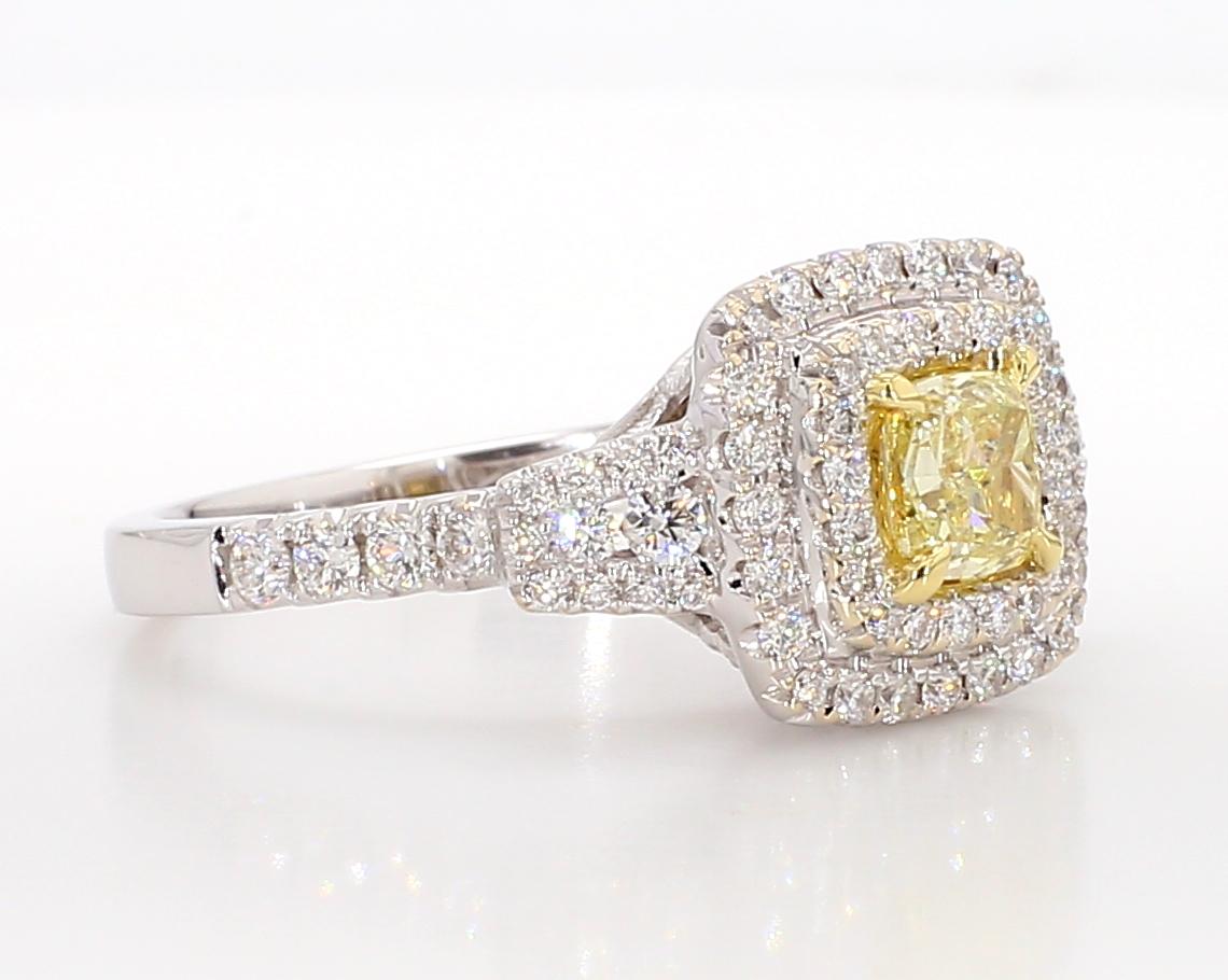 Natural Yellow Cushion Diamond 1.18 Carat TW Gold Cocktail Ring