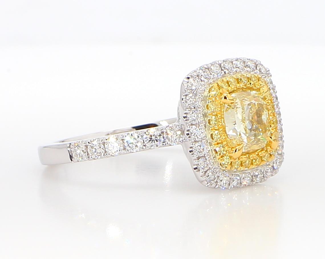 GIA Certified Natural Yellow Cushion Diamond 1.71 Carat TW Gold Cocktail Ring