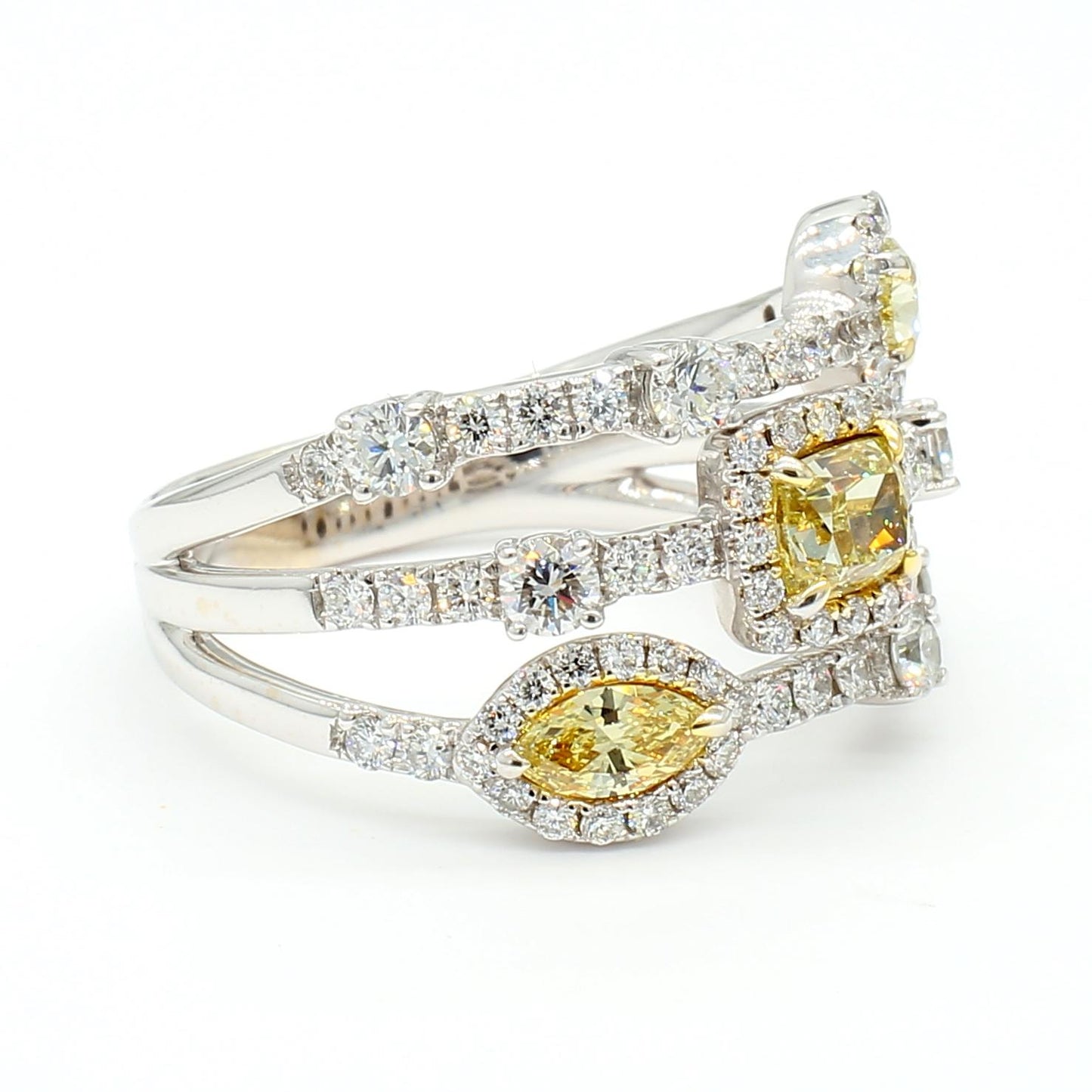 Natural Yellow Cushion Diamond 2.22 Carat TW Gold Cocktail Ring