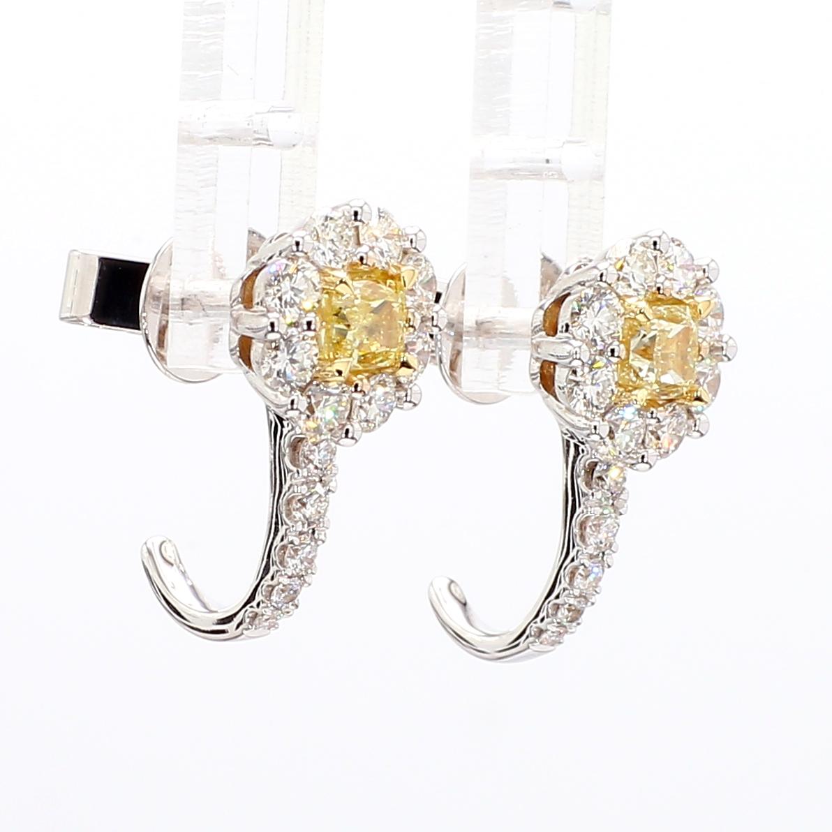 Natural Yellow Cushion Diamond 1.65 Carat TW Gold Stud Earrings