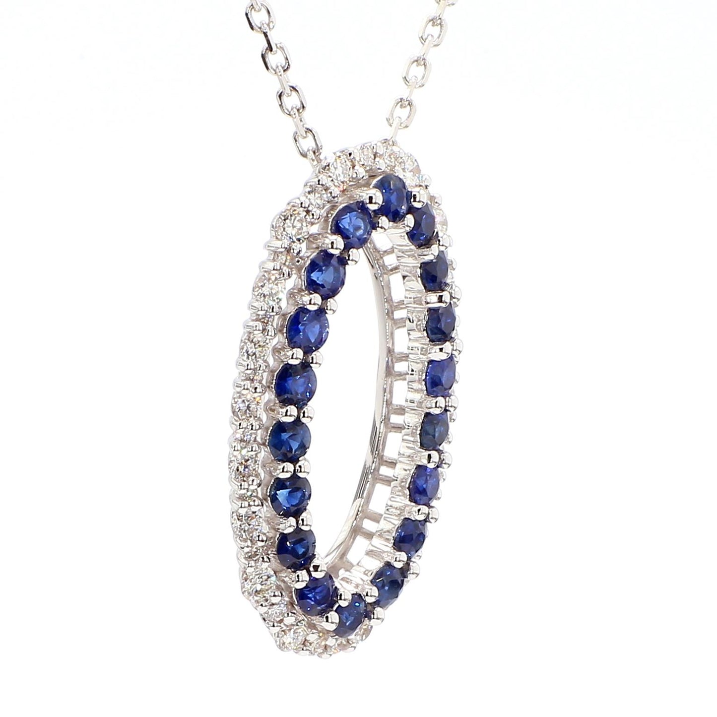 Natural Blue Round Sapphire and White Diamond 1.65 Carat TW Gold Drop Pendant