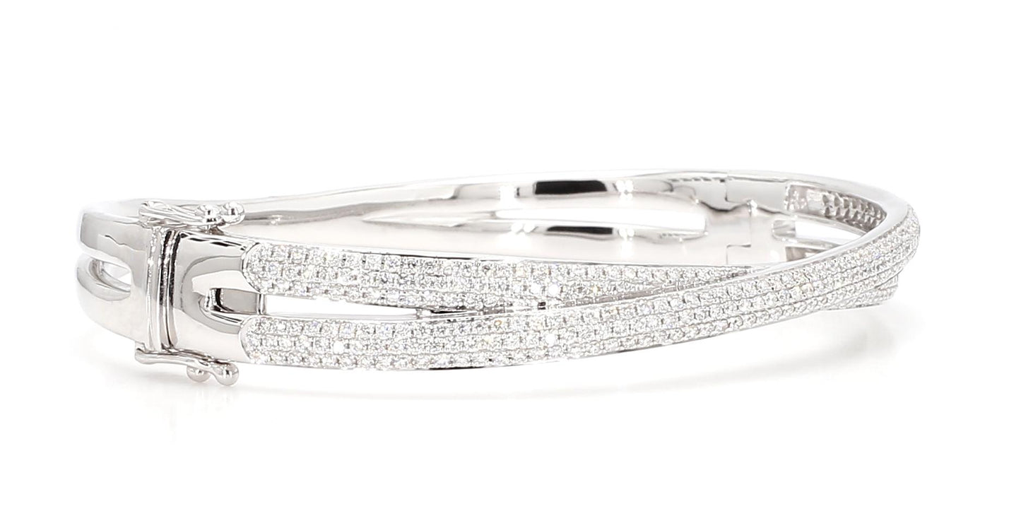 Natural White Round Diamond 1.55 Carat TW White Gold Cuff Bracelet