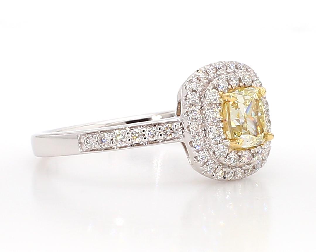 Natural Yellow Cushion and White Diamond 1.10 Carat TW Gold Cocktail Ring