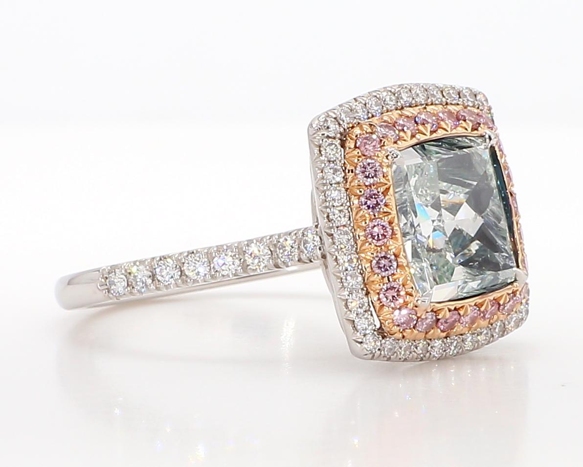 GIA Certified Natural Green Cushion Diamond 2.87 Carat TW Gold Cocktail Ring