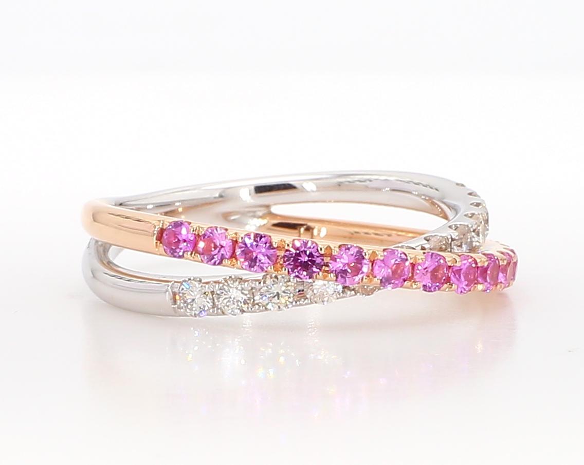 Natural Pink Round Sapphire and White Diamond .82 Carat TW Gold Wedding Band