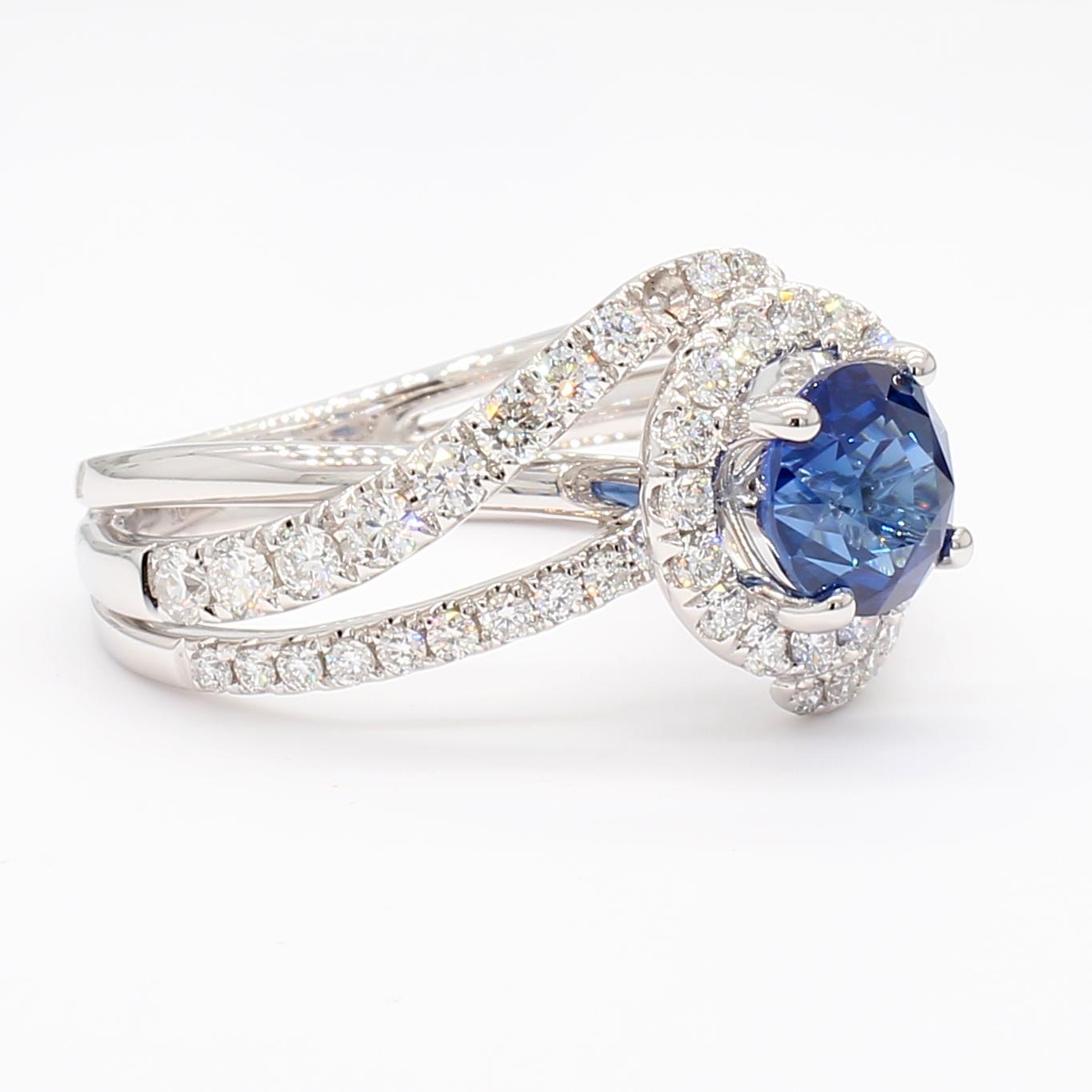 Natural Blue Round Sapphire and White Diamond 2.72 Carat TW Gold Cocktail Ring