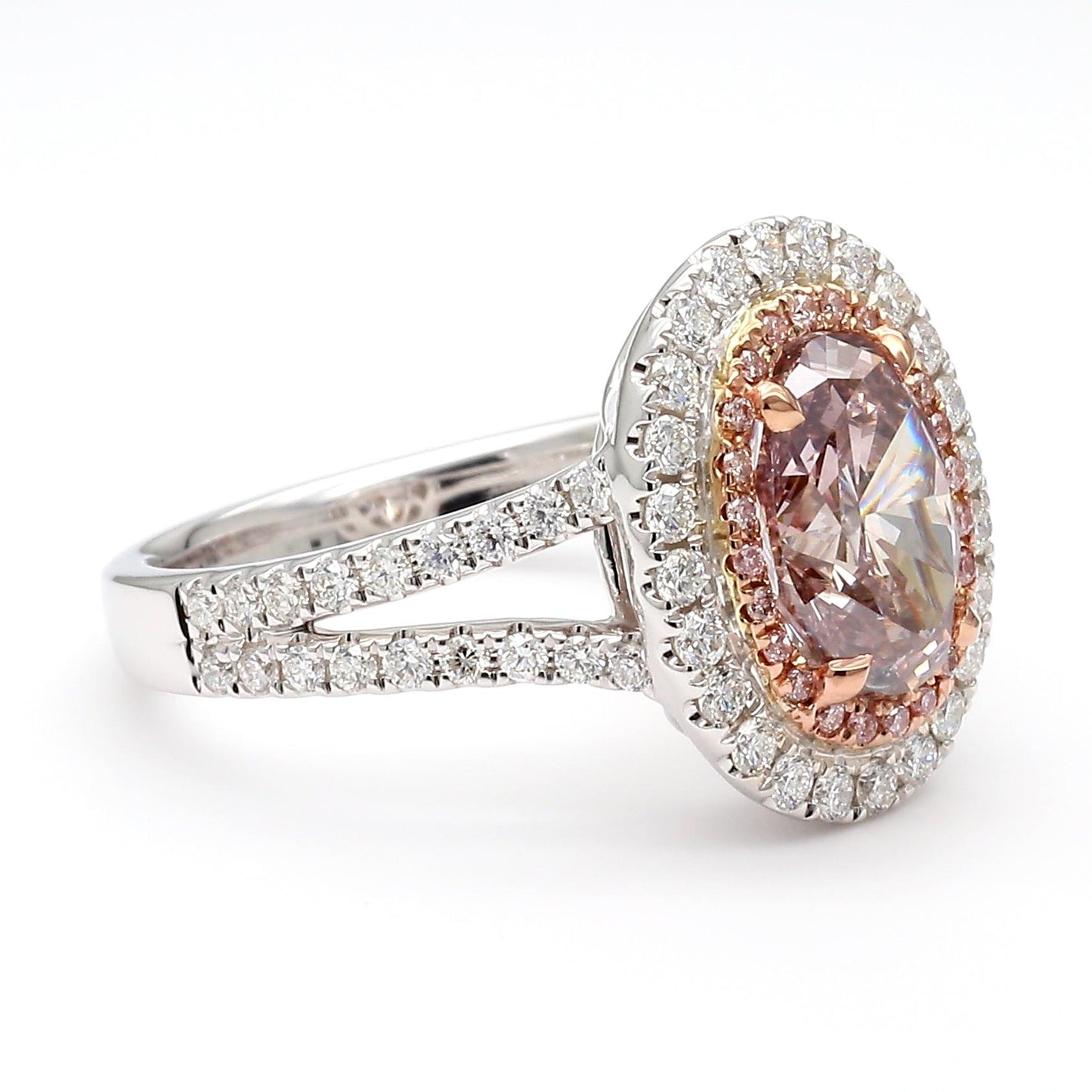 GIA Certified Natural Pink Oval Diamond 2.87 Carat TW Gold Cocktail Ring