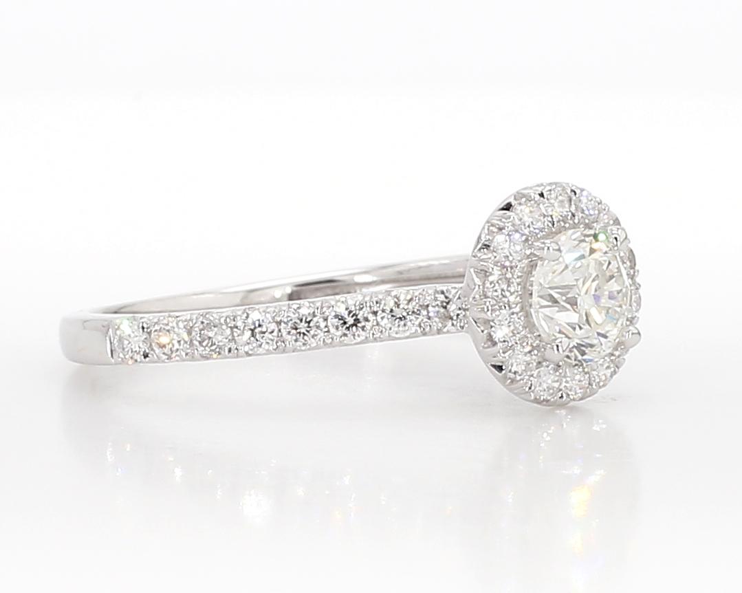 Natural White Round Diamond 0.90 Carat TW White Gold Engagement Ring