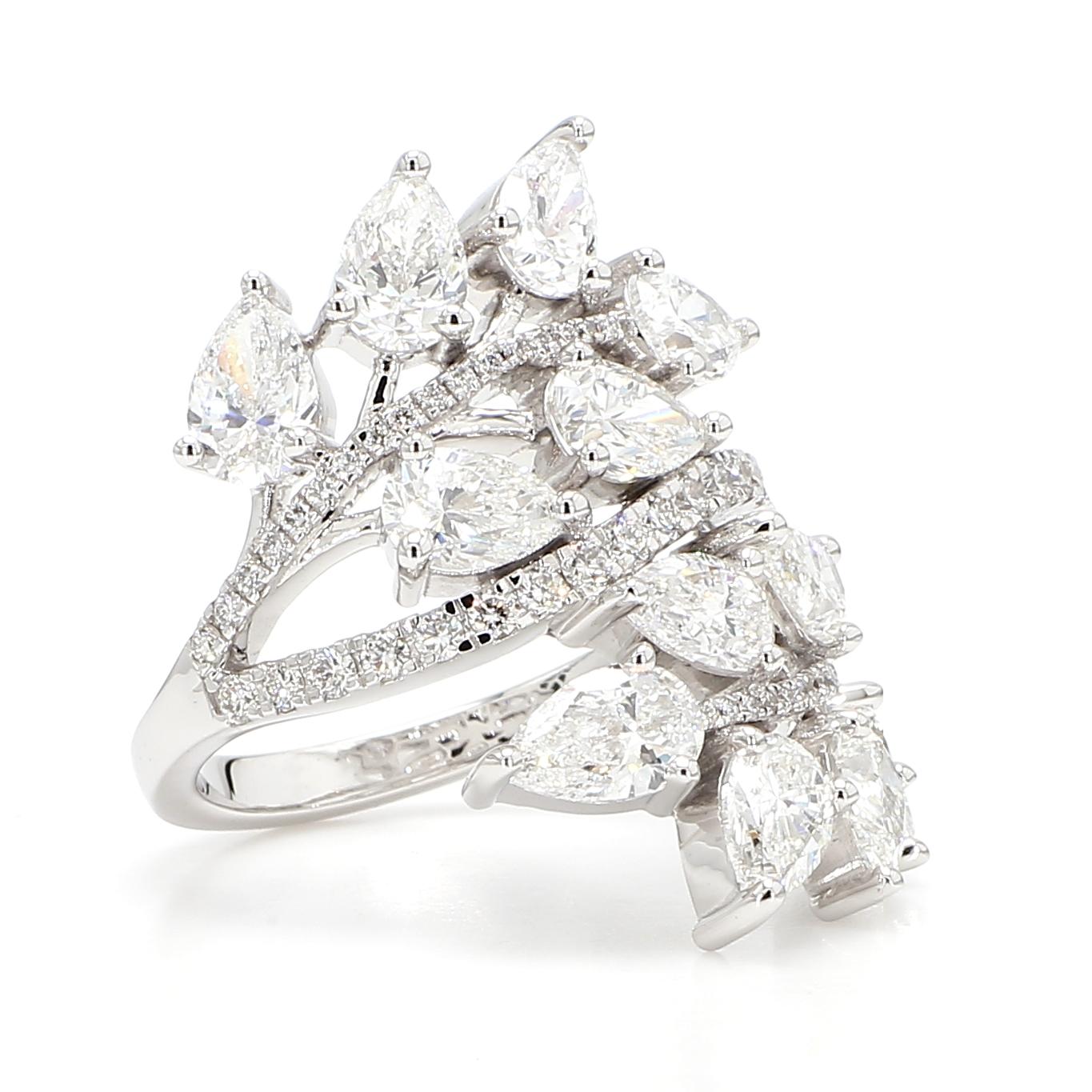 Natural White Pear Diamond 5.11 Carat TW White Gold Cocktail Ring