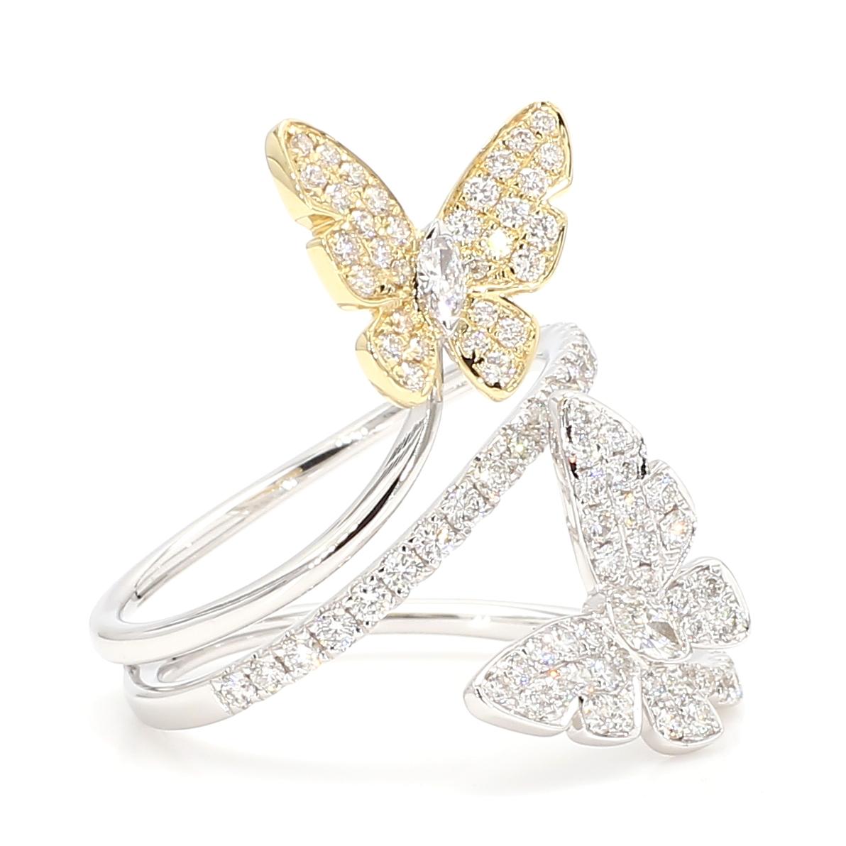 Natural White Marquise Diamond 0.88 Carat TW Gold Cocktail Ring