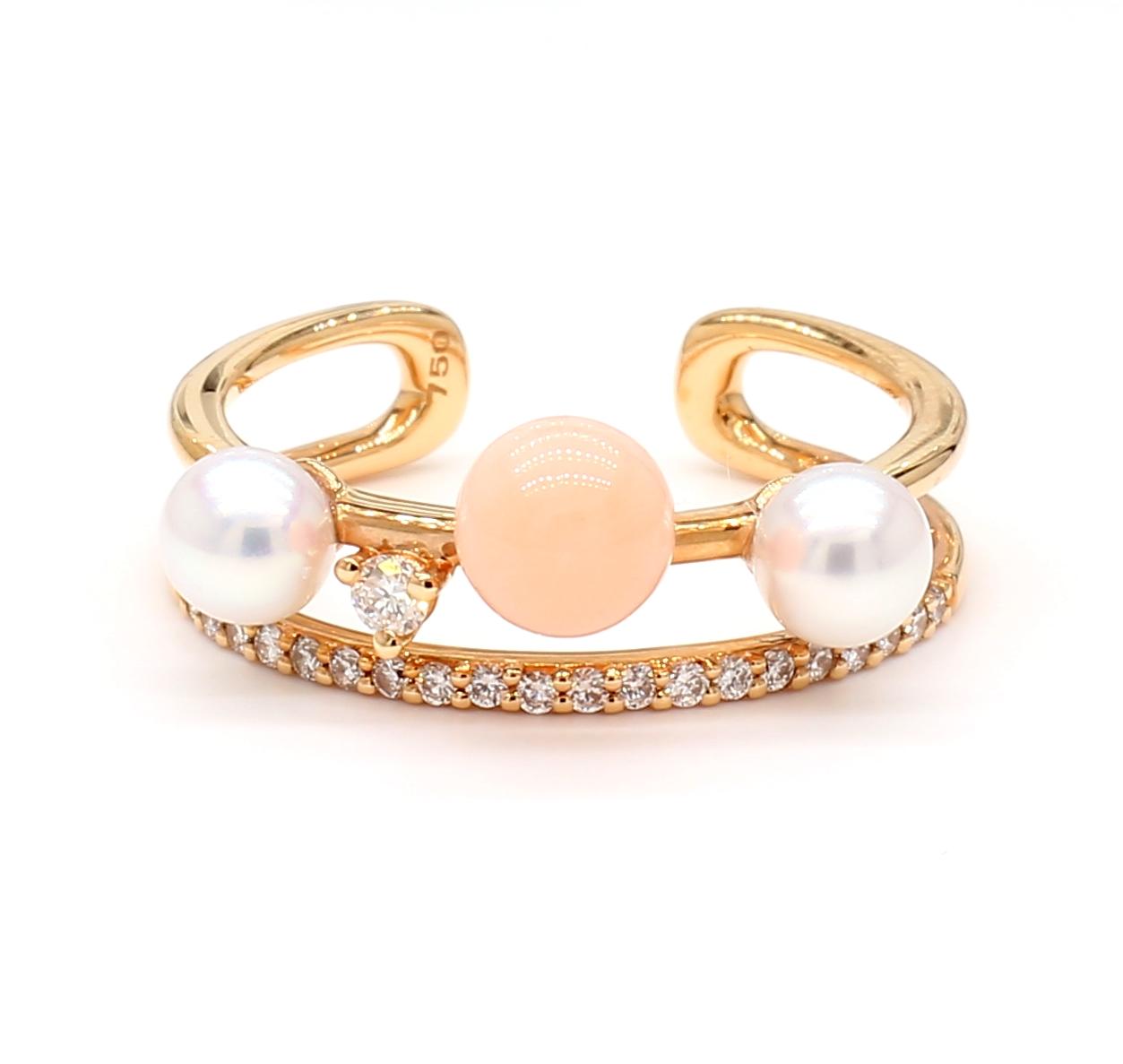 Natural White Pearl and White Diamond .55 Carat TW Rose Gold Fashion Ring