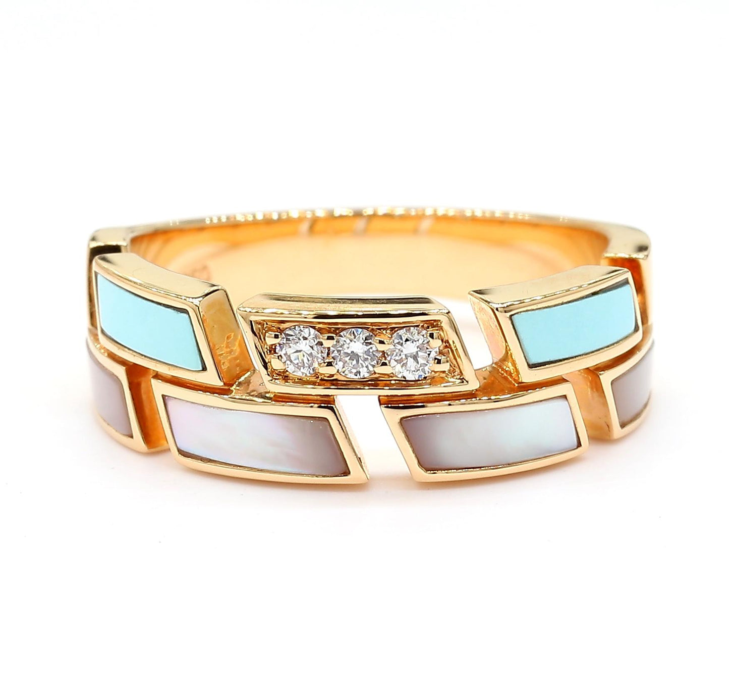 Natural Turquoise and White Diamond .09 Carat TW Rose Gold Wedding Band