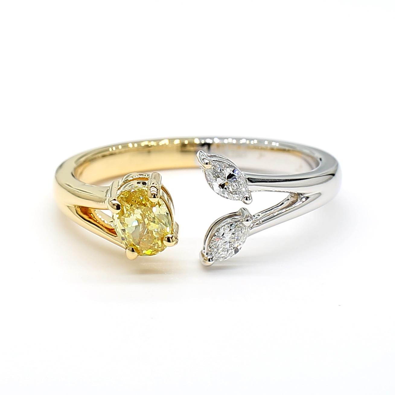 GIA Certified Intense Yellow Oval Diamond 0.52 Carat TW Gold Cocktail Ring