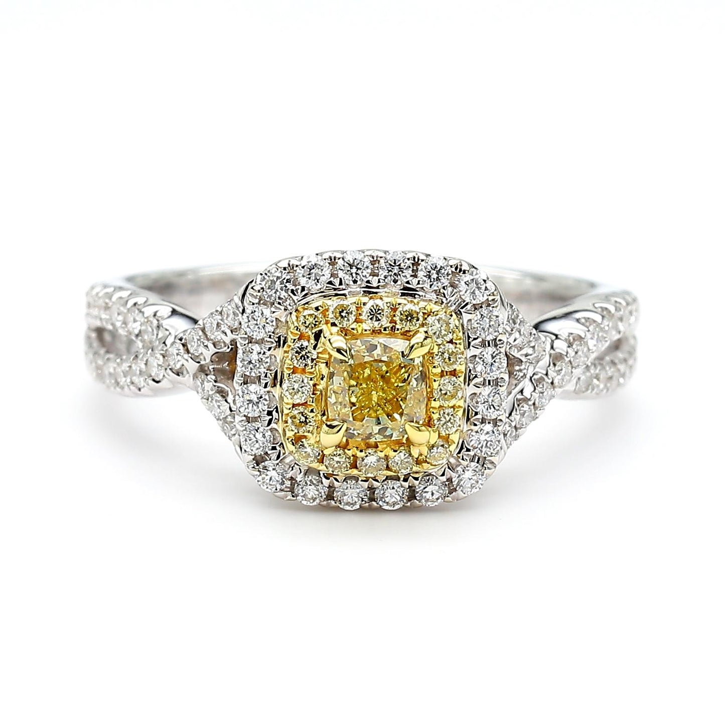 Natural Yellow Cushion Diamond 0.69 Carat TW Gold Cocktail Ring