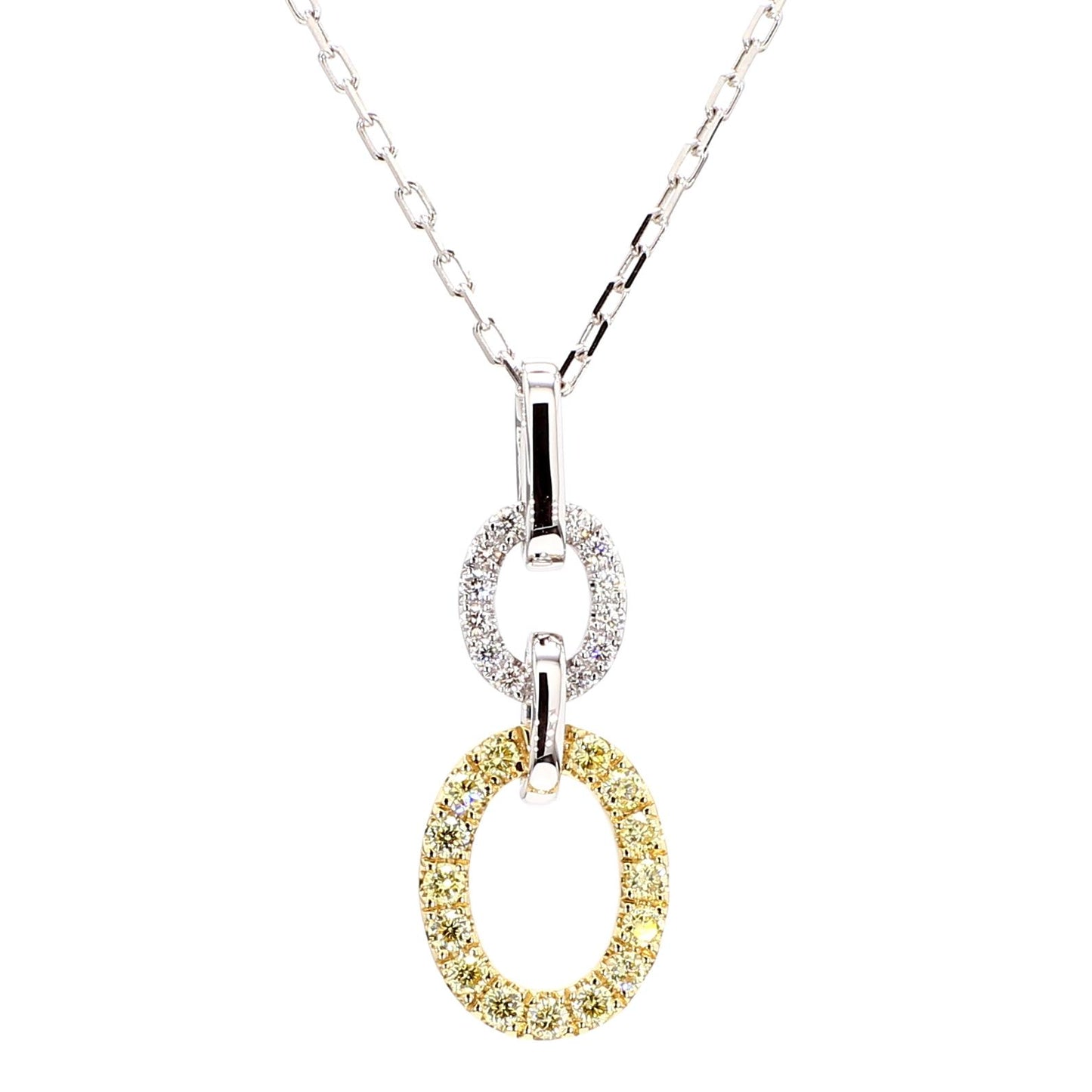 Natural Yellow Round and White Diamond .31 Carat TW Gold Drop Pendant