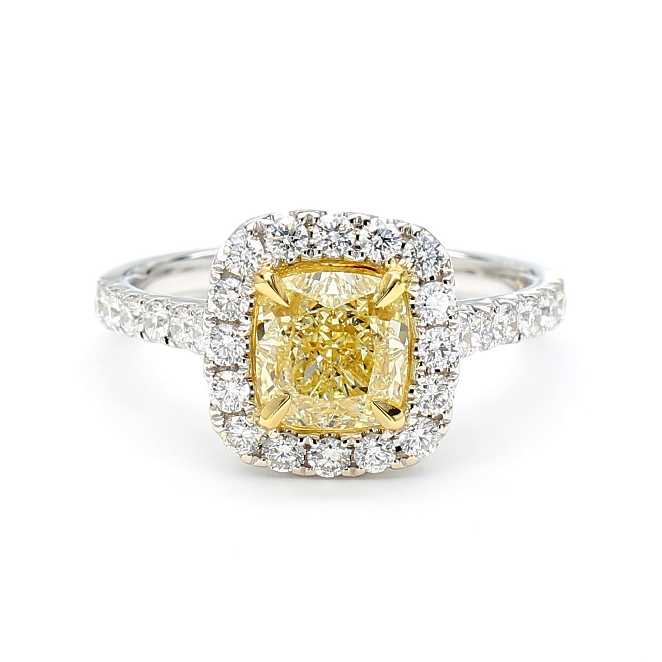 GIA Certified Natural Yellow Cushion Diamond 2.16 Carat TW Gold Cocktail Ring