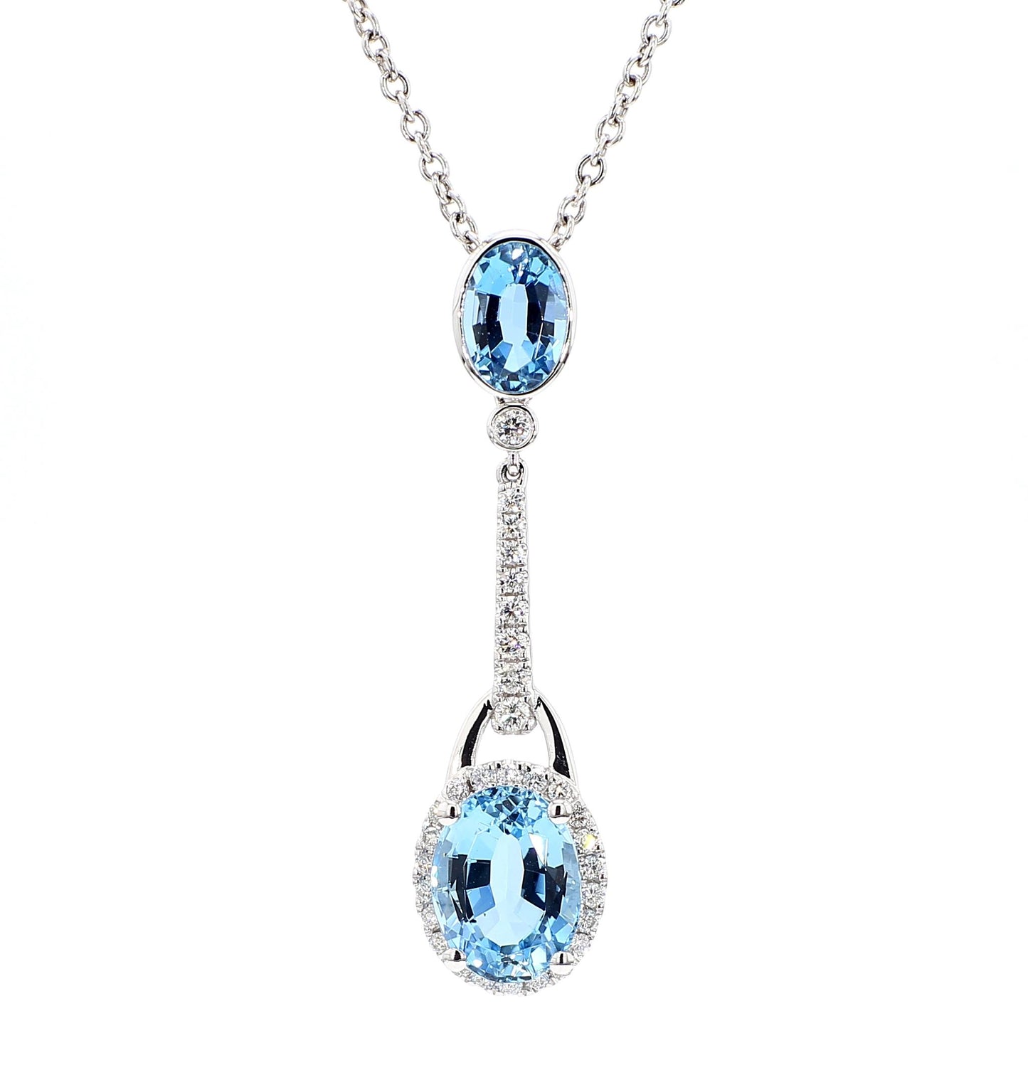 Natural Oval Aquamarine and White Diamond 3.82 Carat TW Gold Drop Pendant