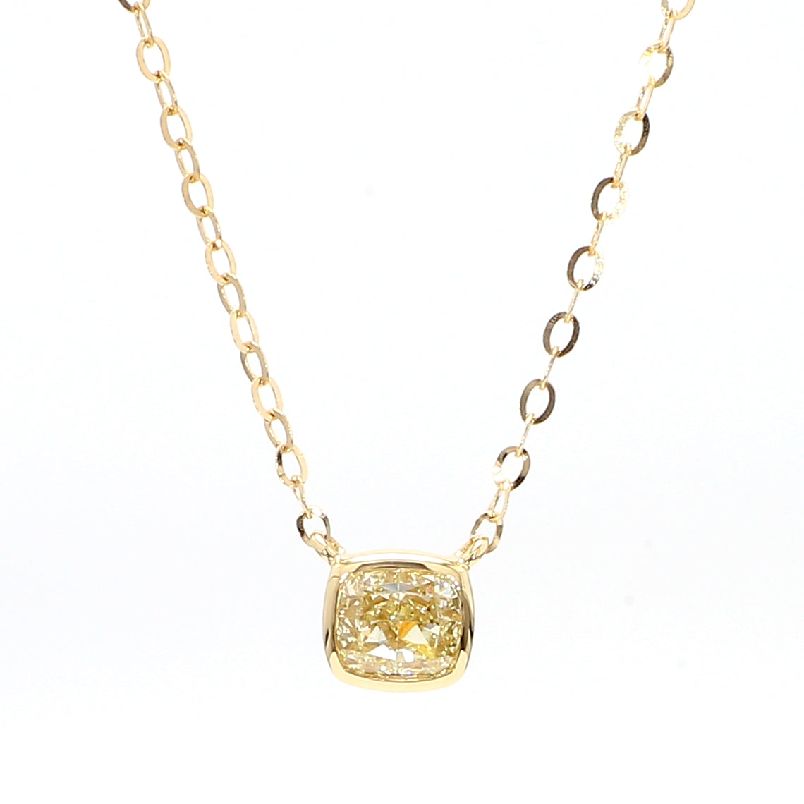 Natural Yellow Cushion Diamond 0.55 Carat TW Gold Necklace