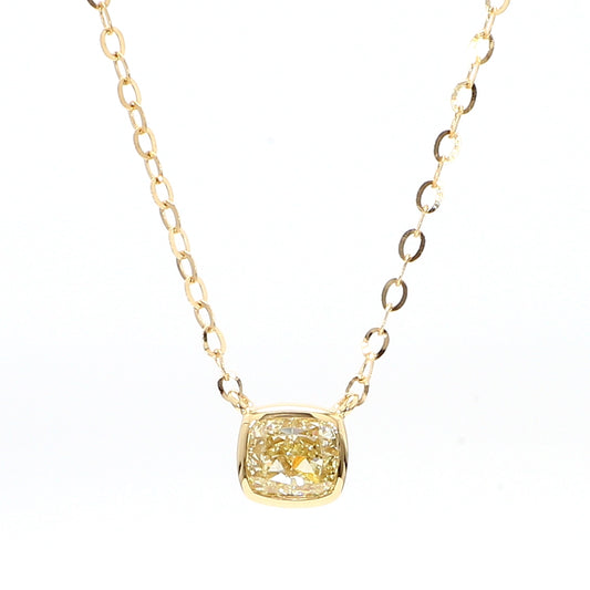 Natural Yellow Cushion Diamond 0.55 Carat TW Gold Necklace