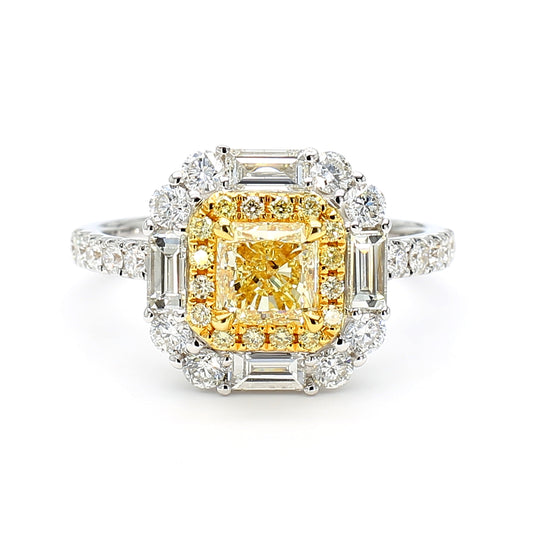 GIA Certified Natural Light Yellow Radiant Diamond 2.25 Carat TW Gold Ring
