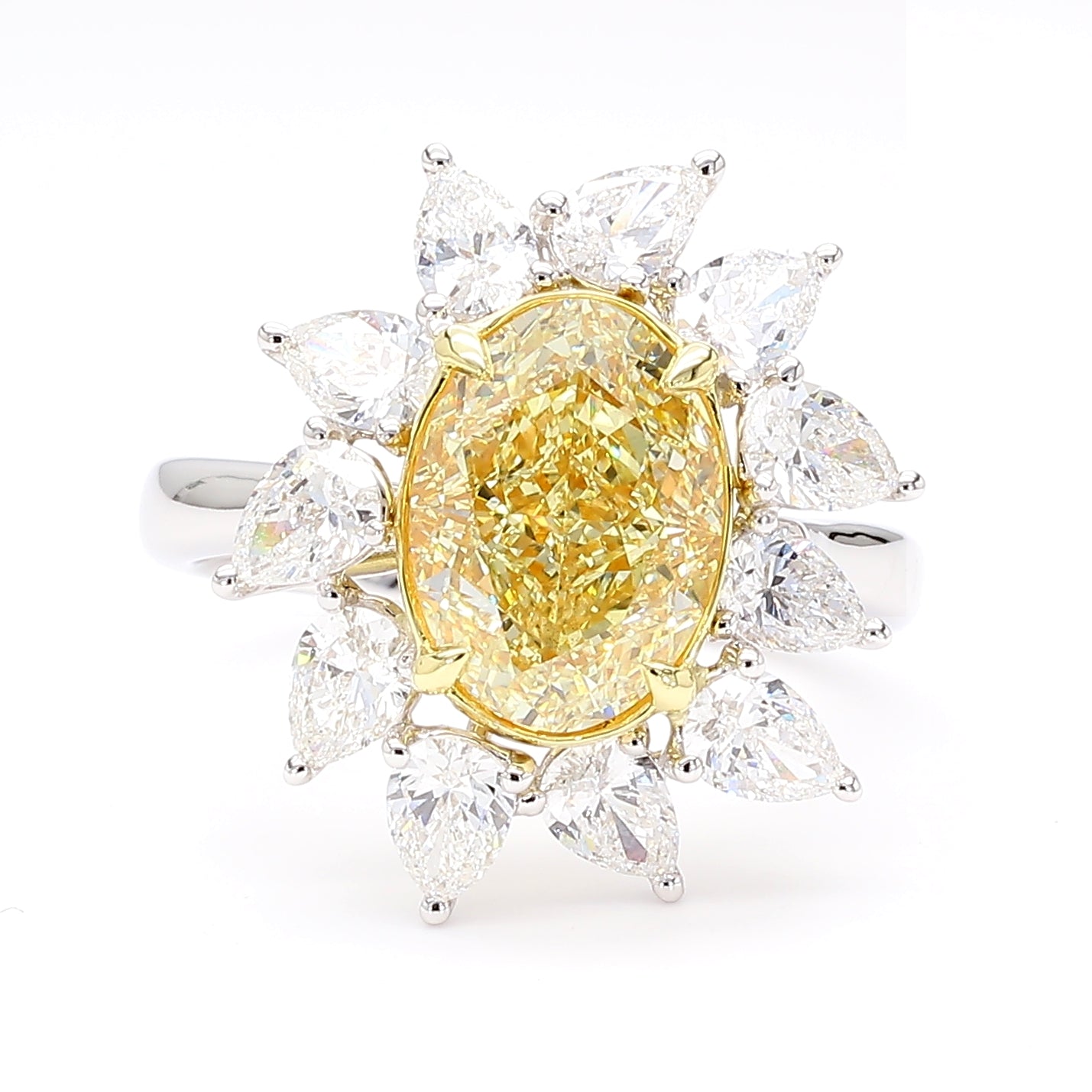 GIA Certified Natural Light Yellow Oval Diamond 4.72 Carat TW Gold Ring