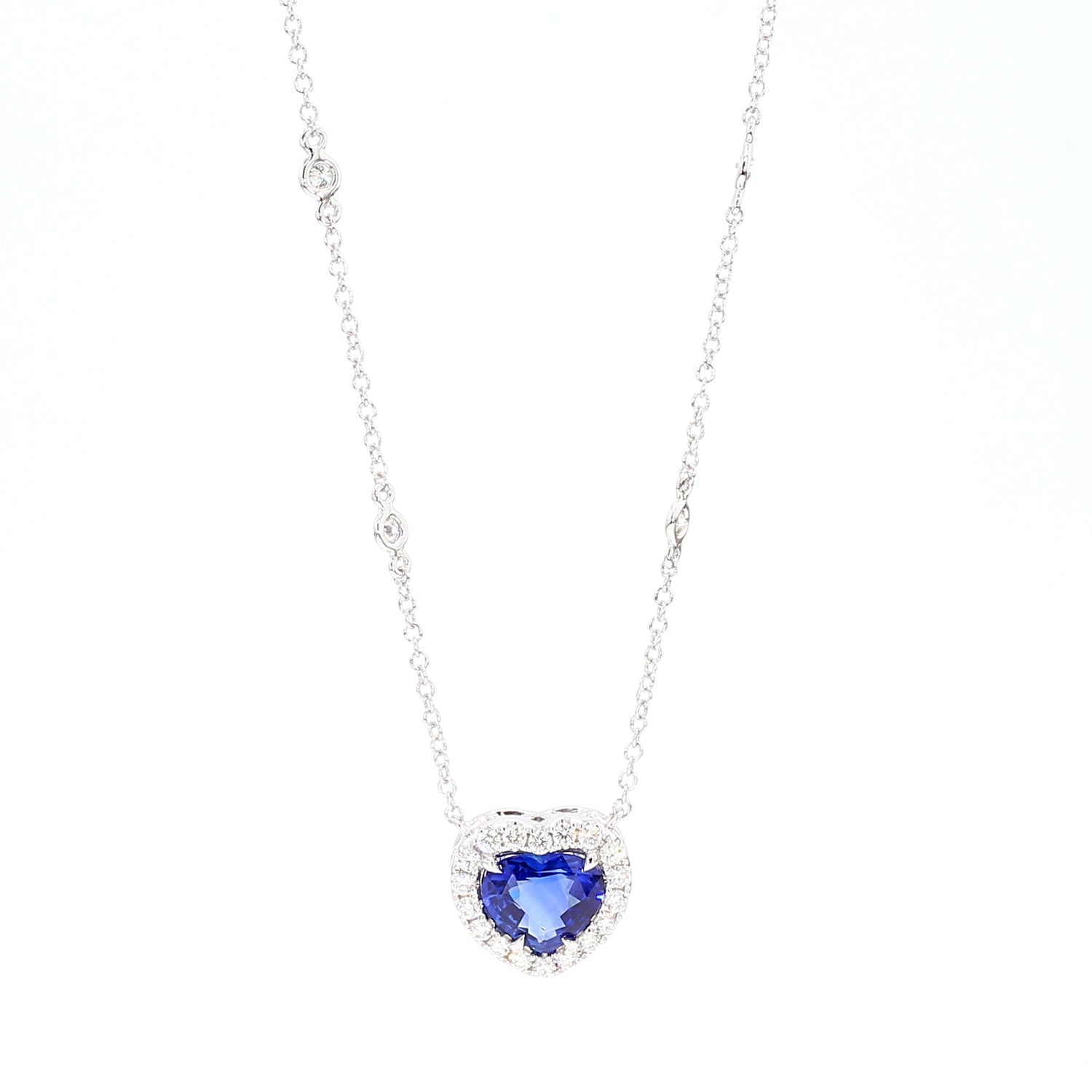 GIA Natural Blue Heart Sapphire and Diamond 2.14 Carat TW Gold Necklace