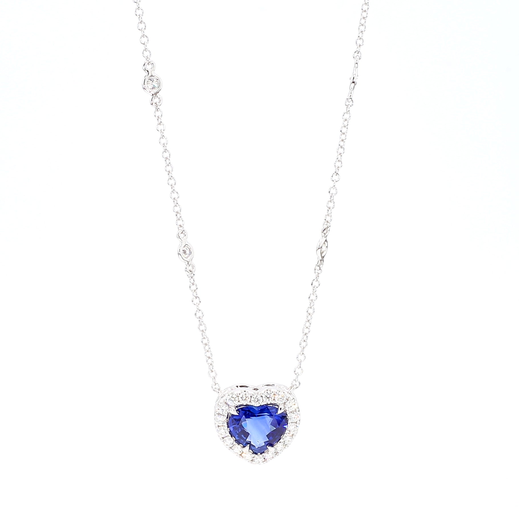 GIA Natural Blue Heart Sapphire and Diamond 2.14 Carat TW Gold Necklace
