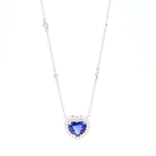 GIA Natural Blue Heart Sapphire and Diamond 2.14 Carat TW Gold Necklace