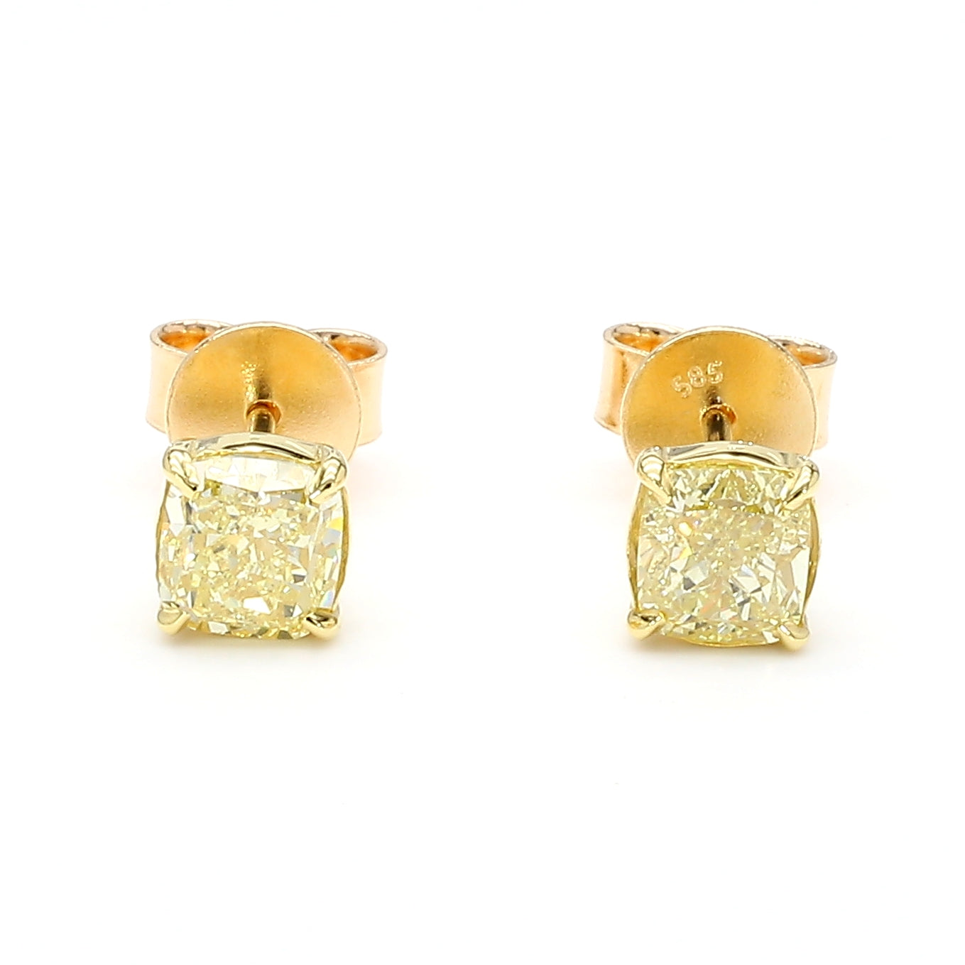 GIA Certified Natural Yellow Cushion Diamond 1.54 Carat TW Gold Earrings