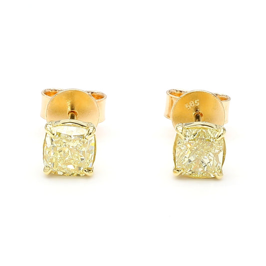 GIA Certified Natural Yellow Cushion Diamond 1.54 Carat TW Gold Earrings