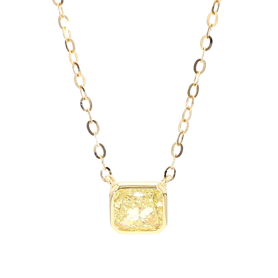 GIA Natural Fancy Light Yellow Radiant Diamond 0.71 Carat TW Gold Necklace