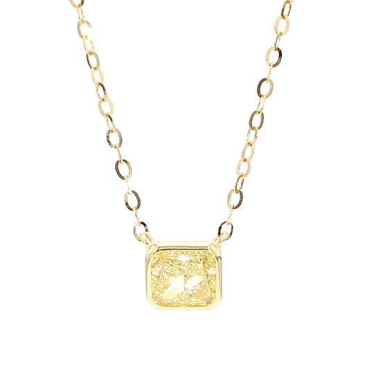 GIA Natural Fancy Light Yellow Radiant Diamond 0.71 Carat TW Gold Necklace