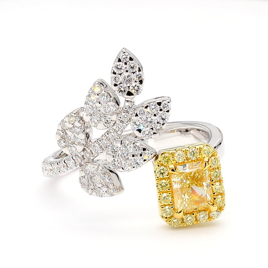 GIA Certified Natural Fancy Light Yellow Radiant Diamond 1.33 Carat TW Gold Ring