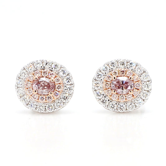 GIA Natural Fancy Purplish Pink Oval Diamond 0.92 Carat TW Gold Earrings