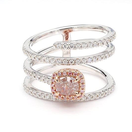 GIA Certified Natural Fancy Brown-Pink Cushion Diamond 0.92 Carat TW Gold Ring