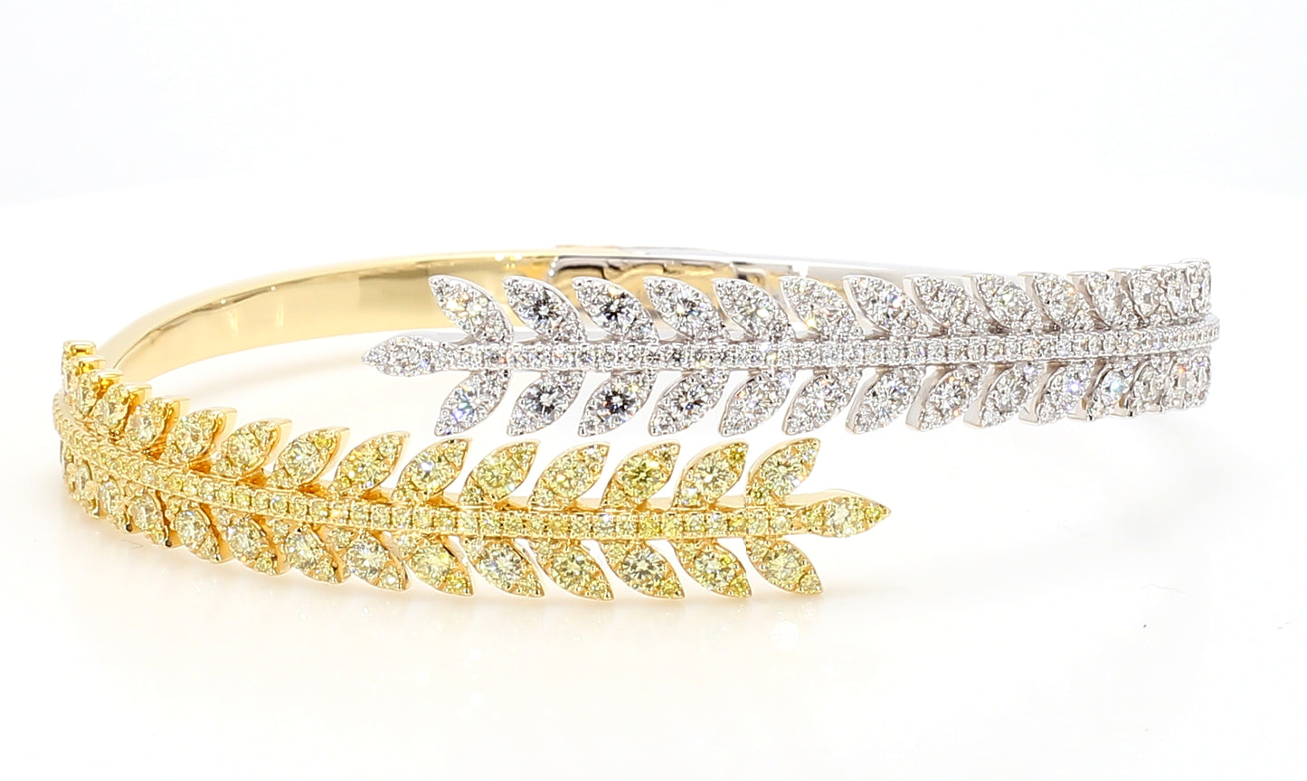 Natural Yellow Round Diamond 3.29 Carat TW Gold Cuff Bracelet