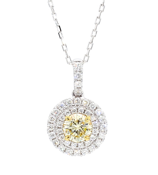 GIA Certified Natural Light Yellow Round Diamond 1.49 Carat TW Gold Pendant
