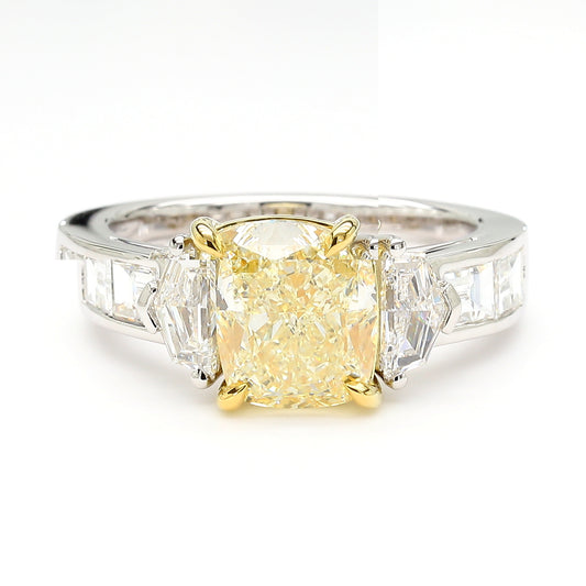 GIA Certified Natural Light Yellow Cushion Diamond 4.79 Carat TW Platinum Ring