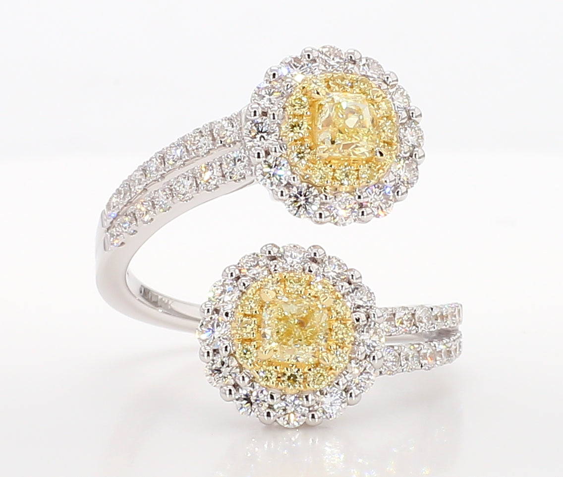 Natural Yellow Cushion Diamond 1.74 Carat TW Gold Ring