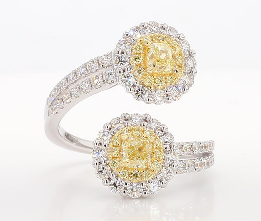 Natural Yellow Cushion Diamond 1.74 Carat TW Gold Ring