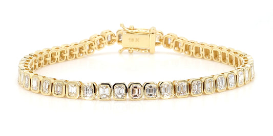 Natural White Emerald Diamond 6.38 Carat TW Gold Tennis Bracelet