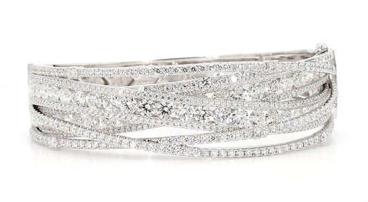 Natural White Round Diamond 13.16 Carat TW Gold Cuff Bracelet